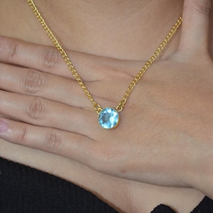 Round Shape Blue Zircon Gold Necklace / 14k Blue Zircon Pendant / Blue Zircon Necklace / December Birthstone Necklace / Promise Gift