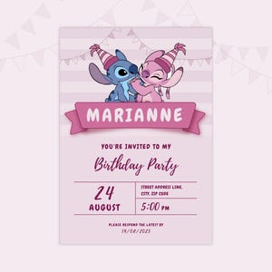 Stitch and Angel Birthday Card Template | Editable Canva Card for Kids | Instant Download | Printable Digital Card