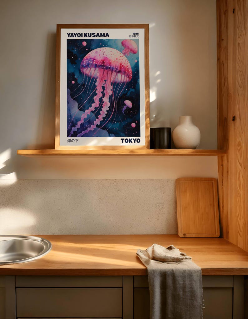 Yayoi Kusama jellyfish poster | Japanese wall art print | Japanese poster | Japanese living room decor | jellyfish poster art jellyfish gift
This Yayoi Kusama jellyfish poster is a stunning addition to any Japanese-themed living room decor. The bright and intense colors of the giclée print will bring life to your walls, offering a unique and artistic vibe. Perfect for art lovers and those who appreciate Japanese culture. Ideal for special occasions, celebrations, and holidays.