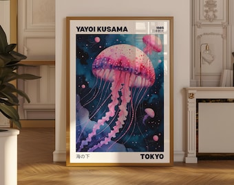 Yayoi Kusama jellyfish poster | Japanese wall art print | Japanese poster | Japanese living room decor | jellyfish poster art jellyfish gift