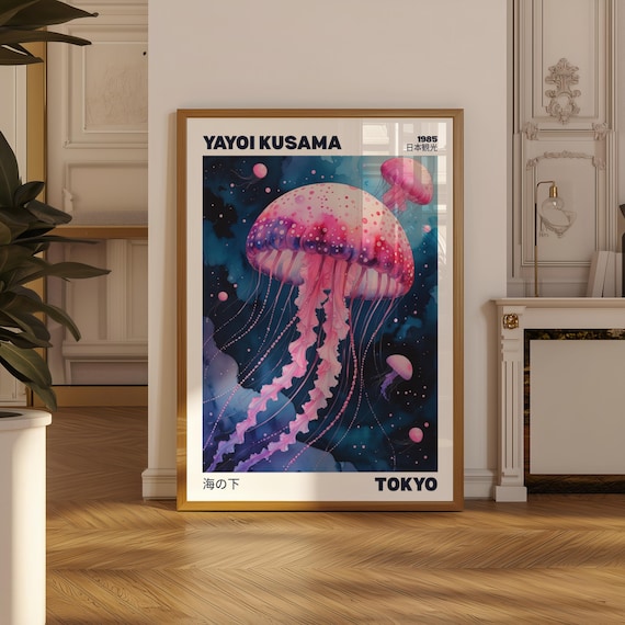 Yayoi Kusama jellyfish poster | Japanese wall art print | Japanese poster | Japanese living room decor | jellyfish poster art jellyfish gift