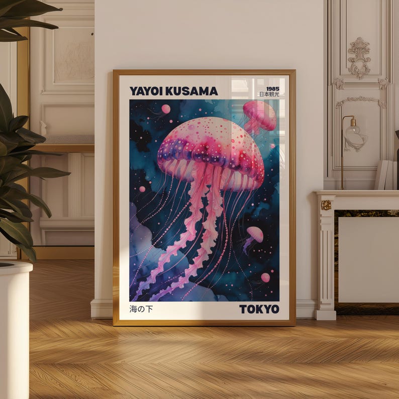 Yayoi Kusama jellyfish poster | Japanese wall art print | Japanese poster | Japanese living room decor | jellyfish poster art jellyfish gift
This Yayoi Kusama jellyfish poster is a stunning addition to any Japanese-themed living room decor. The bright and intense colors of the giclée print will bring life to your walls, offering a unique and artistic vibe. Perfect for art lovers and those who appreciate Japanese culture. Ideal for special occasions, celebrations, and holidays.