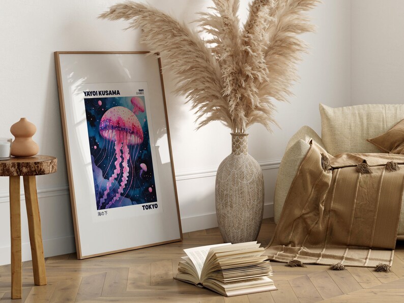 Yayoi Kusama jellyfish poster | Japanese wall art print | Japanese poster | Japanese living room decor | jellyfish poster art jellyfish gift
This Yayoi Kusama jellyfish poster is a stunning addition to any Japanese-themed living room decor. The bright and intense colors of the giclée print will bring life to your walls, offering a unique and artistic vibe. Perfect for art lovers and those who appreciate Japanese culture. Ideal for special occasions, celebrations, and holidays.