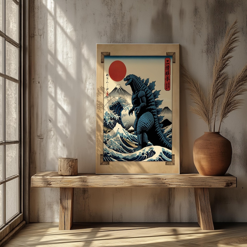 Vintage Japanese Godzilla Poster | Kaiju Wall Art | Japanese Movie Print
Bring the mighty roar of Godzilla into your space with this vintage Japanese poster! Inspired by classic kaiju films and traditional Japanese art, this piece is perfect for collectors, movie lovers, and fans of retro style.