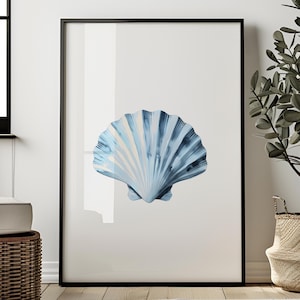 Blue Seashell Wall Art Print: Coastal Beach House Decor