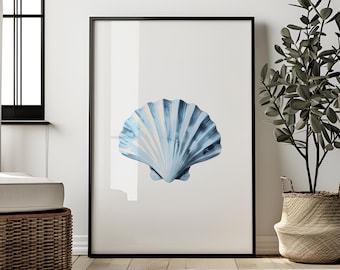 Blue Seashell Wall Art Print: Coastal Beach House Decor