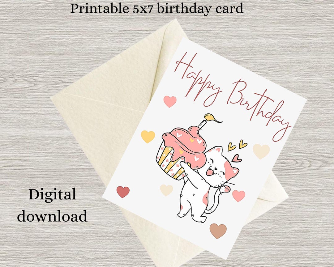 Cute Cats Birthday Card | Printable Digital Download | Funny Birthday ...