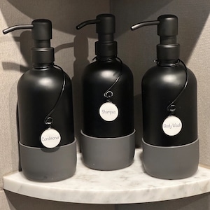 shampoo bottle labels conditioner bottle labels body wash shower labels soap dispenser labels black soap dispenser label soap dispenser tags