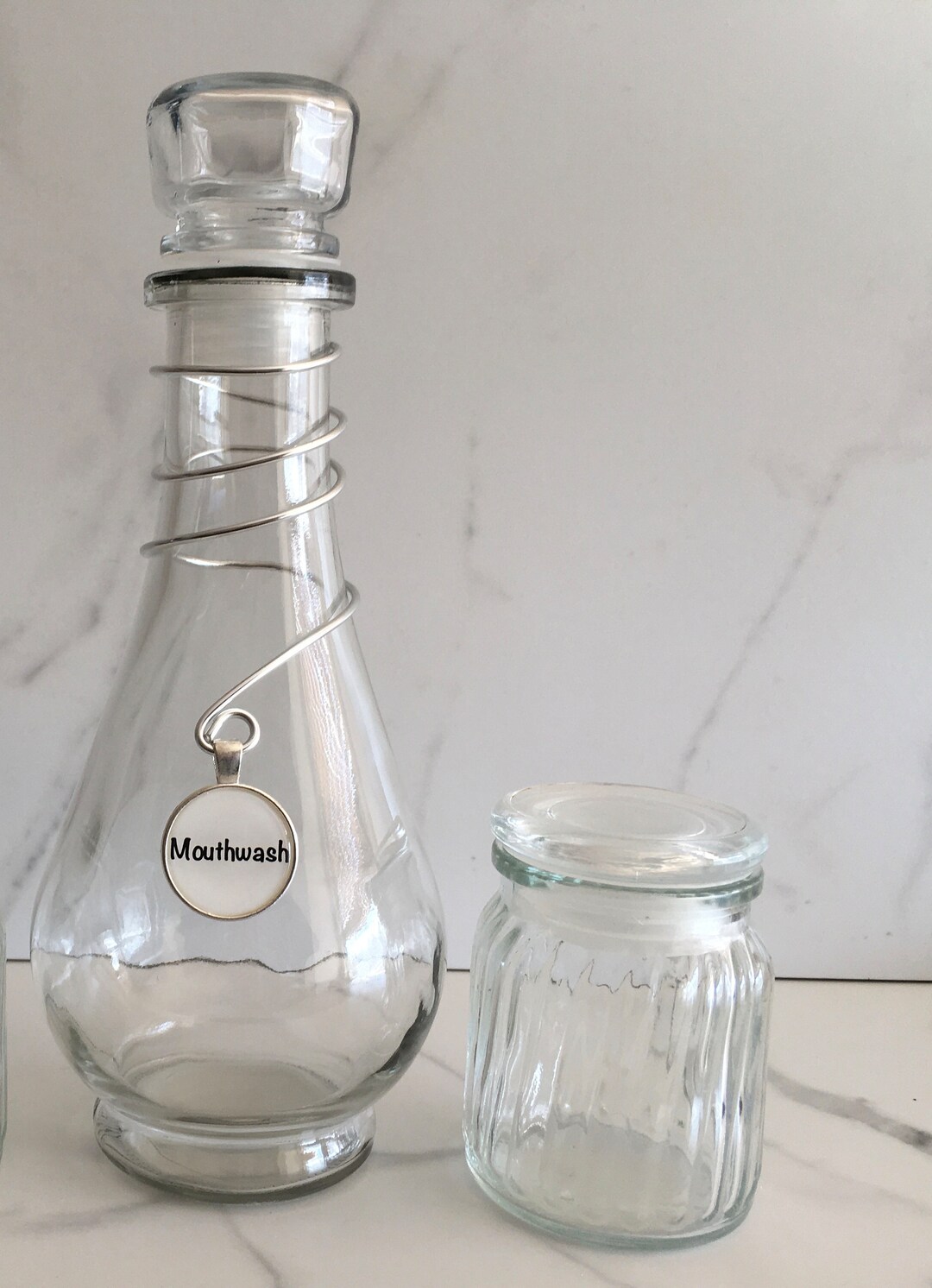 Mouthwash Dispenser Set 1 Rinse Glass Silver Mouthwash Tag Etsy