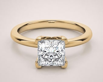 Princess Cut Moissanite Solitaire Ring for Women, Minimalist Promise Ring, Fine Jewelry Gift