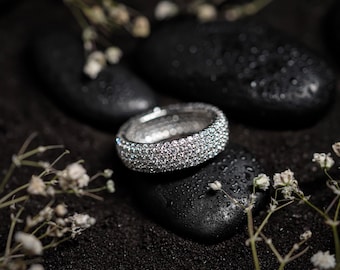 Pavé Sterling Silver Eternity Band Ring - White Gold Plated