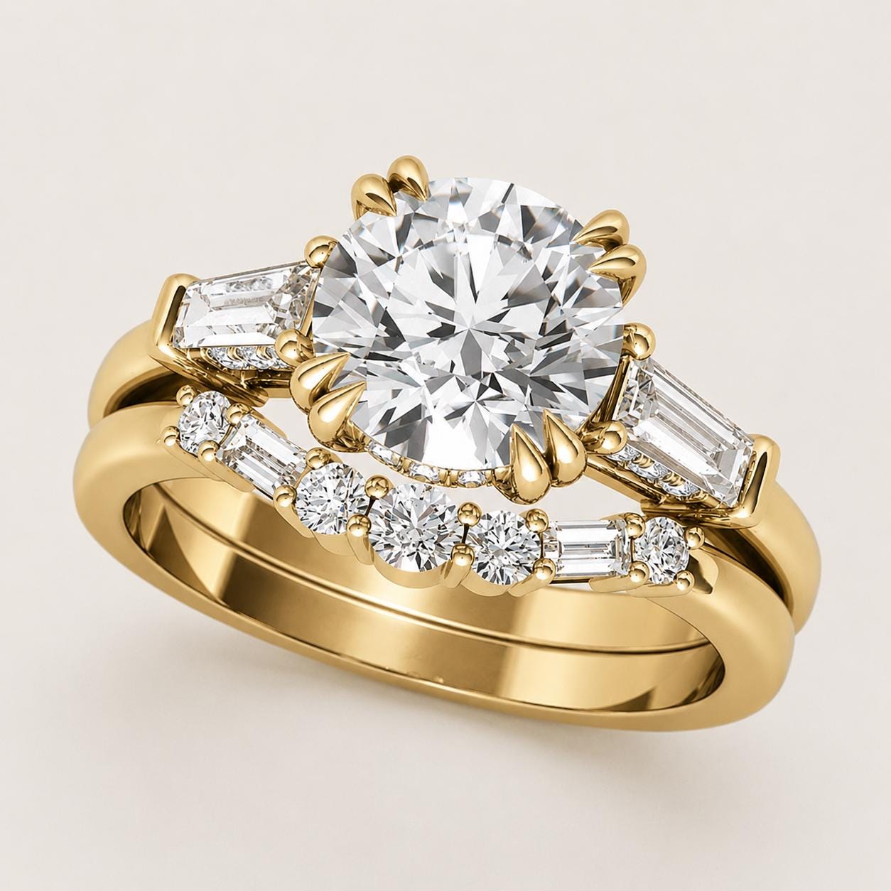 Round Cut Moissanite Bridal Ring Set in 925 Sterling Silver, Matching Wedding Ring Set for Women