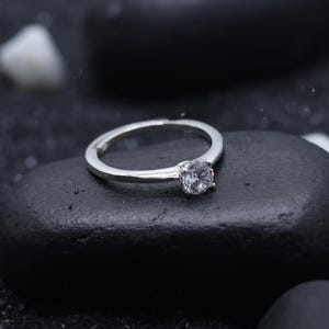 White Gold Moissanite Solitaire Ring: 925 Sterling Silver