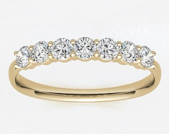 Half Eternity Ring, Moissanite Band in 925 Sterling Silver, Gold Plated Wedding Band, Anniversary Gift for Her