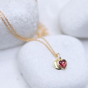 Ruby Heart Necklace 925 Sterling Silver | Gold Plated Bezel Pendant | Gift for Her