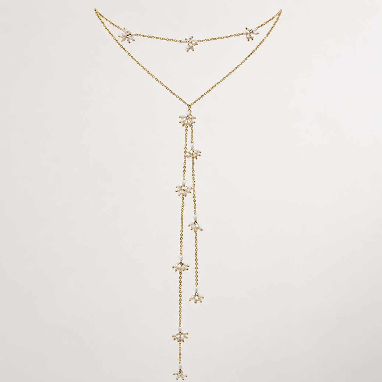 Pearl Lariat Necklace for Women, Boho Necklace, Yellow Gold Plated…