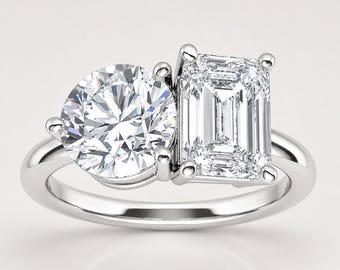 Zwei Stein Moissanit Freundschaftsring für Frauen in 925 Sterling Silber, vergoldet Geschenk für Sie