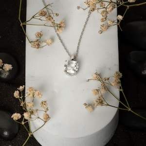 Moissanite Solitaire Pendant Necklace: 925 Sterling Silver, White Gold Plated