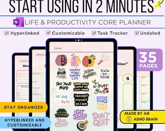 OneNote Planner – Editable Daily Routine OneNote Template for ADHD Persons – Hyperlinked Daily, Weekly, Monthly OneNote Digital Planner