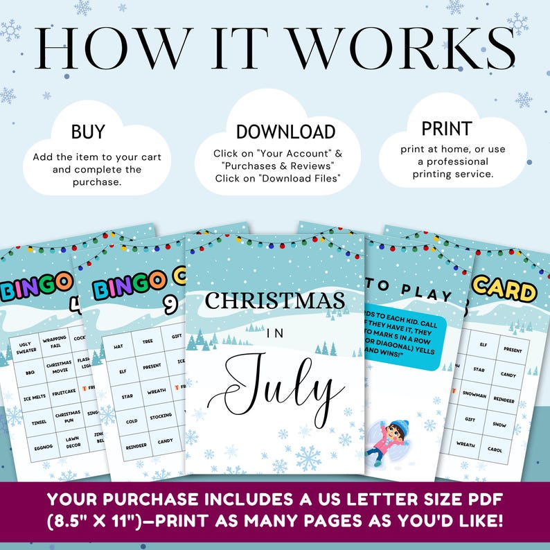 Christmas in July Bingo Cards: Kids Party Game (PDF Downloadable ...