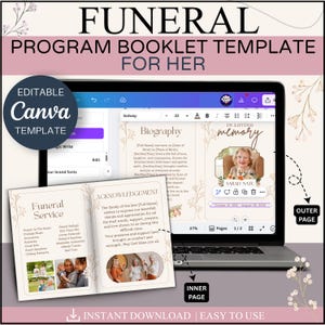 Modello elegante per programma funebre per donne - Annuncio funebre - Biglietti funebri - Modello necrologio per donne - Biglietto di condoglianze