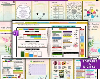 OneNote Digital ADHD Planner Bundle - Printable Planner, Habit Tracker, Daily & Weekly Planner, Study Budget Pages