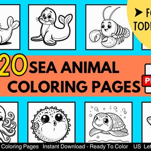 20 Printable Sea Creatures Coloring Pages for Kids – Toddler & Preschool Ocean Animals Activity Book – Under the Sea eBook Downloadable