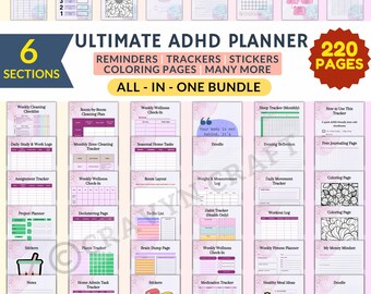 All In One Mega ADHD Planner For Adults - ADHD Brain Dump, Mental Health, Financial, Routine Organizer, and Work Focus Trackers & Many More