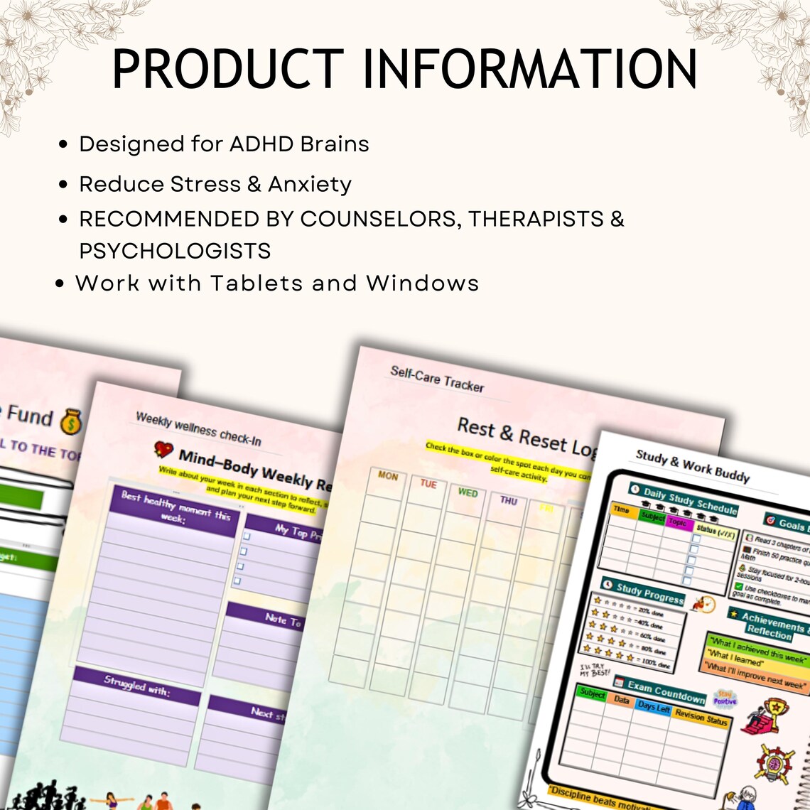 Onenote Study Sheets Onenote Digital ADHD Planner Bundle - Printable Planner, Habit Tracker ...