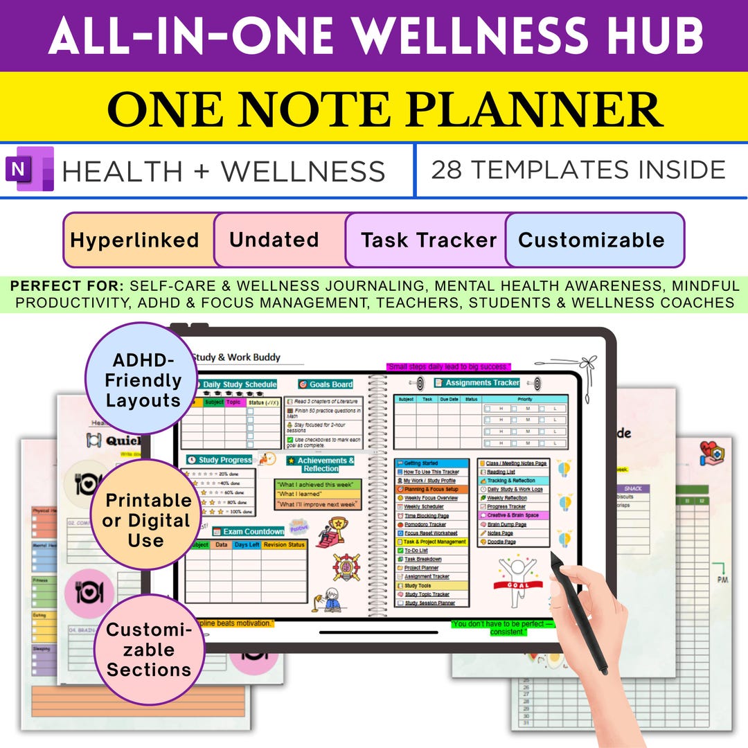 Onenote Planner | ADHD Health & Workout Planner, Symptom Tracker ...
