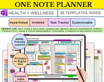 OneNote Planner | ADHD Health & Workout Planner, Symptom Tracker, Hyperlinked Daily, Weekly, Monthly OneNote ADHD Digital Planner