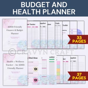Peut inclure: Planificateur de budget et de sant&eacute; adapt&eacute; aux personnes atteintes de TDAH. Le planificateur comprend 33 et 37 pages, avec des sections pour le suivi des d&eacute;penses, des objectifs et des id&eacute;es de repas. La couverture pr&eacute;sente des motifs aquarelles.