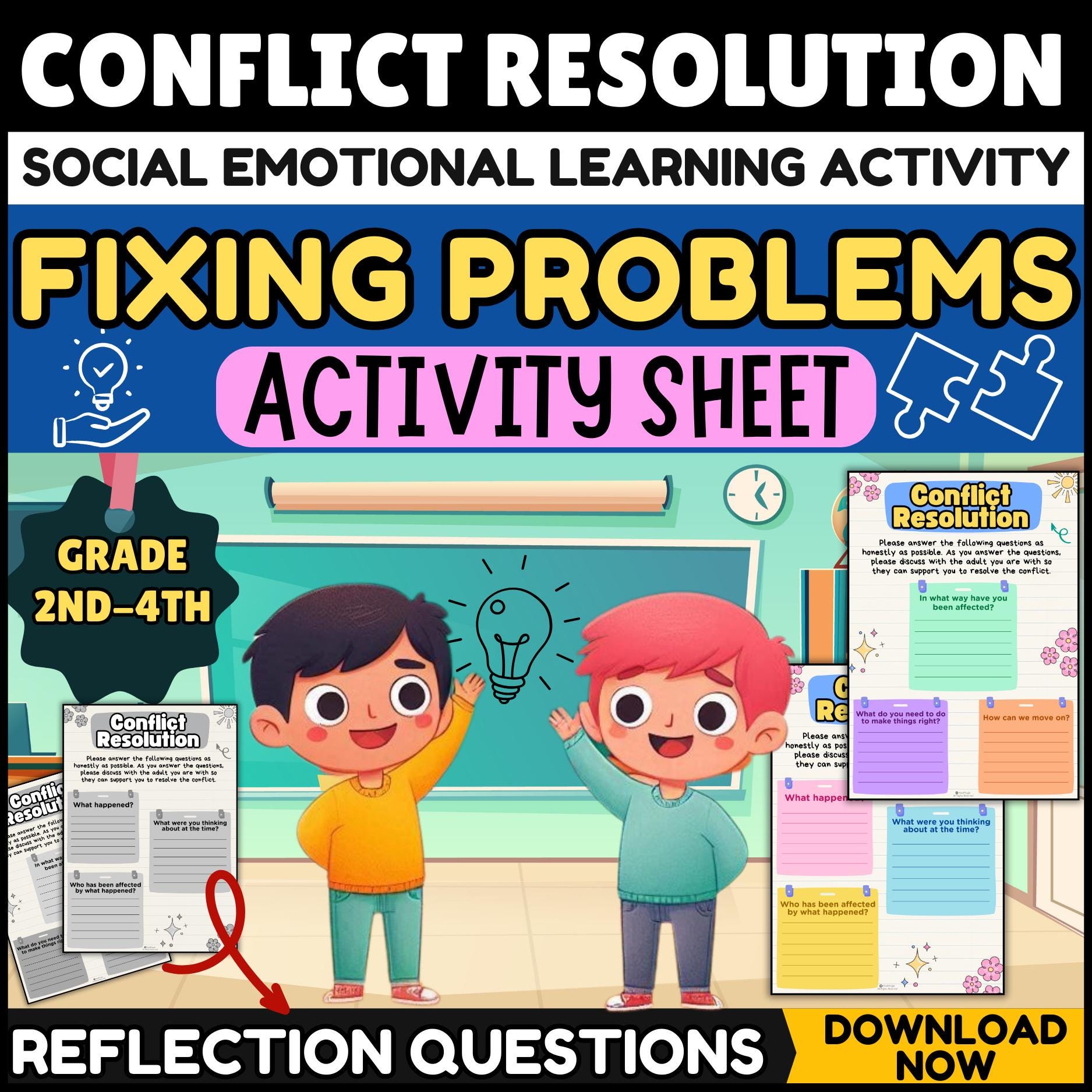 Conflict Resolution Worksheet for Kids | Restorative Questions ...