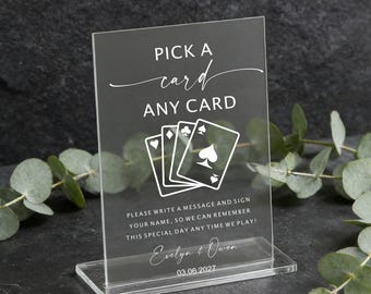 Pick a Card Acrylic Sign,Playing Cards Guest Book Sign, Pick a Card Any Card, Custom Wedding Playing Card Sign, Minimalist Wedding Decor