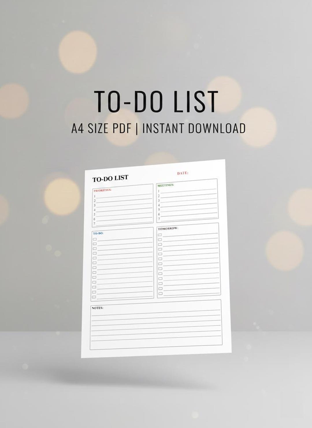 To Do List A4 Printable PDF - Etsy