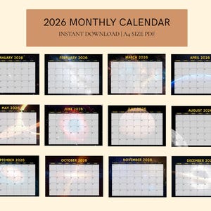 2026 ruimtethemakalender, minimalistische maandplanner (AFDRUKBARE pdf)