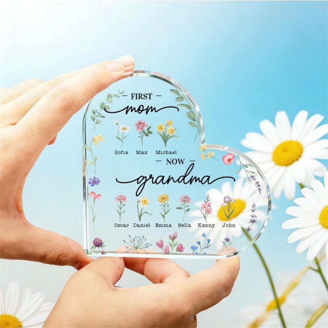 Personalized First Mom, Now Grandma Heart Acrylic Plaque, Gift for Mom ...