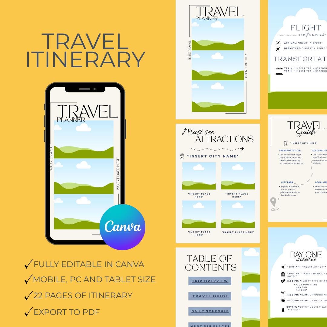 Editable Travel Planning Template – Trip Itinerary Planner, Travel ...