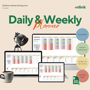 Google Sheets Weekly Planner Productivity Tracker, Digital To-Do List, Habit Tracker, Time Management Spreadsheet