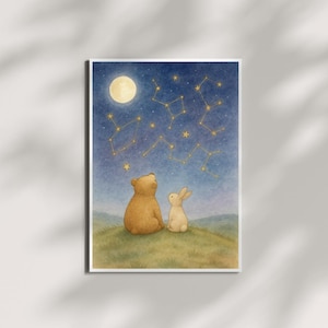 Sleepy Moon & Stars Nursery Wall Art | Whimsical Watercolor Printable | Gender Neutral Baby Room Decor | Dreamy Celestial Aesthetic