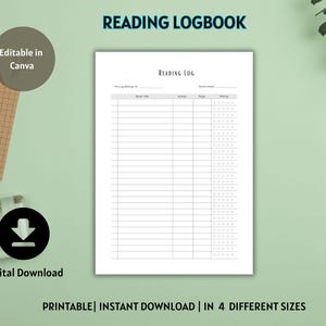 Reading Log Book Printable: Reading Tracker, Book Reading Log, Printable Books To Read, Instant Digital Download