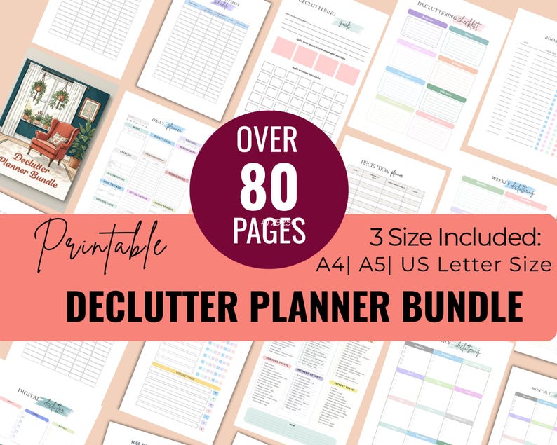ADHD Friendly Declutter Planner Bundle Printable Canva Weekly, Monthly, Yearly Cleaning Schedule Template