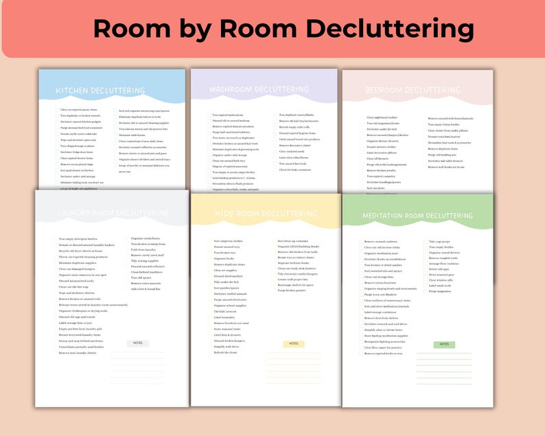 ADHD Friendly Declutter Planner Bundle Printable Canva Weekly, Monthly, Yearly Cleaning Schedule Template
