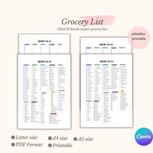 Lebensmittelgeschäft Liste Vorlage zum ausdrucken, Lebensmittelgeschäft Liste Tracker, Einkaufs- und Essensplan, Lebensmittelplaner bearbeitbar, Sofort Download