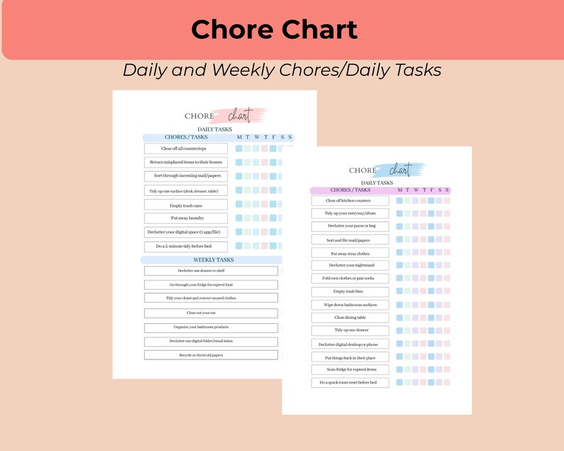ADHD Friendly Declutter Planner Bundle Printable Canva Weekly, Monthly, Yearly Cleaning Schedule Template