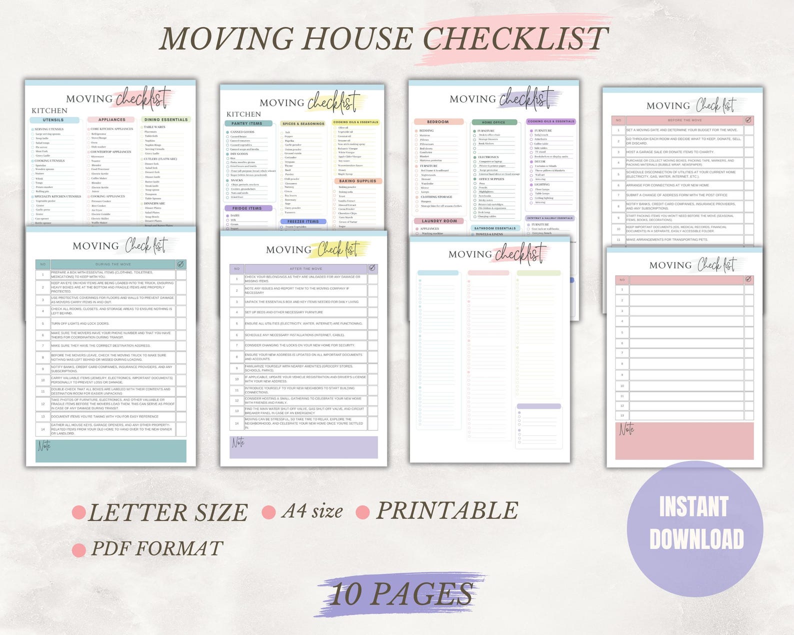 Moving House Checklist Printable Editable Canva Template Room by Room ...