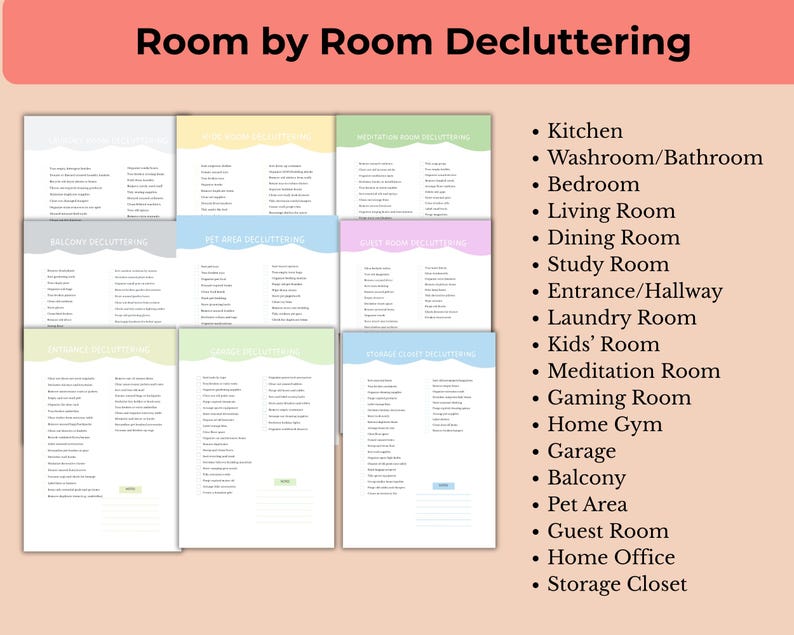 ADHD Friendly Declutter Planner Bundle Printable Canva Weekly, Monthly, Yearly Cleaning Schedule Template