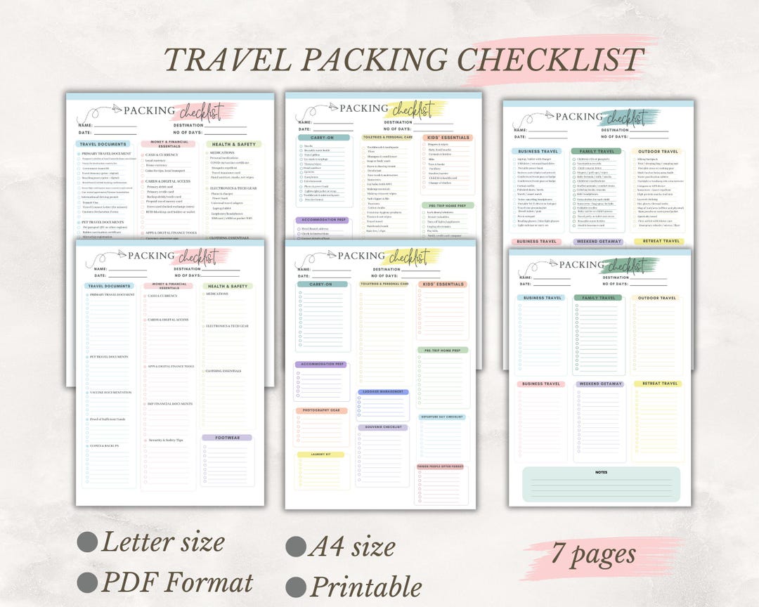 Editable Travel Packing List Printable Template | Kids Travel Packing ...
