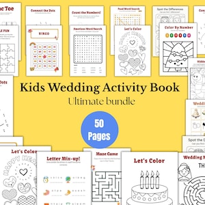 Wedding Activity Book for Kids, 50 Printable Children Wedding Activity Pack, Kids Wedding Games, Instant Download
