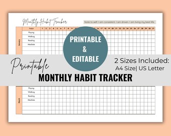 Habit Tracker Printable | Wöchentlicher monatlicher Habit Tracker, Minimalistischer Produktionsplaner, self care 30 Tage, Instant Download